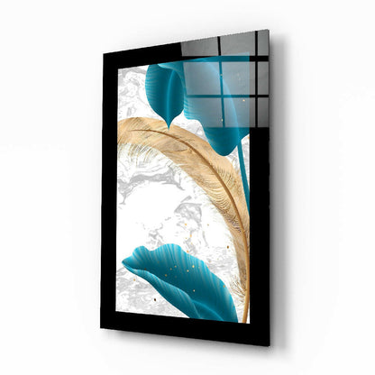 Turquoise Gold Leaf Glass Wall Art