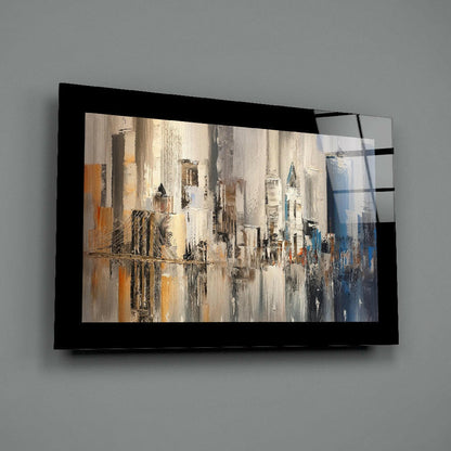 Palette Knife Abstract Skyline New York Glass Wall Art