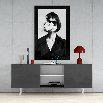 Bob Haircut Woman Smoke Face Glass Wall Art