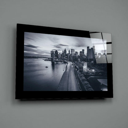 Bridge And Highway Monochrome New York Glass Wall Art