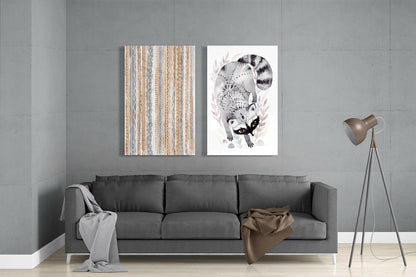 Raccoon  2 Pieces Combine Glass Wall Art