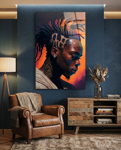 Leopard Print Hair Man Portrait Glass Wall Art