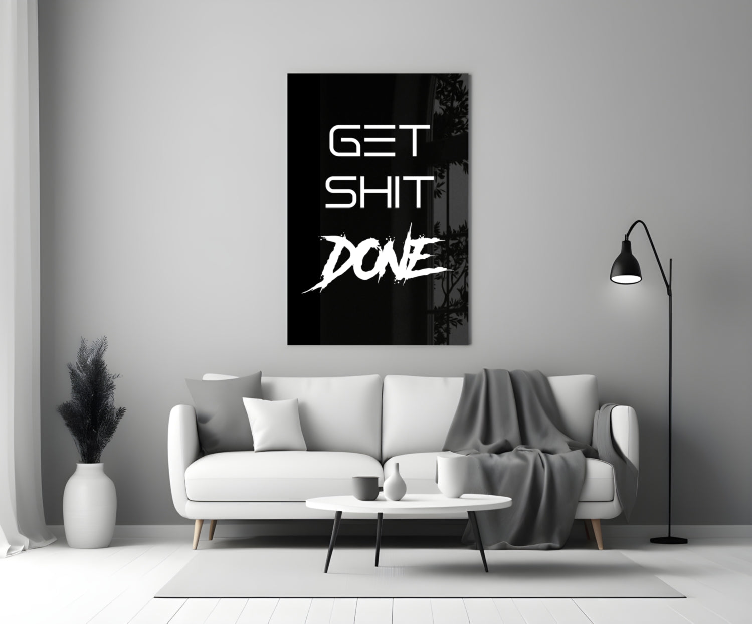 Get Shit Done Black Glass Wall Art