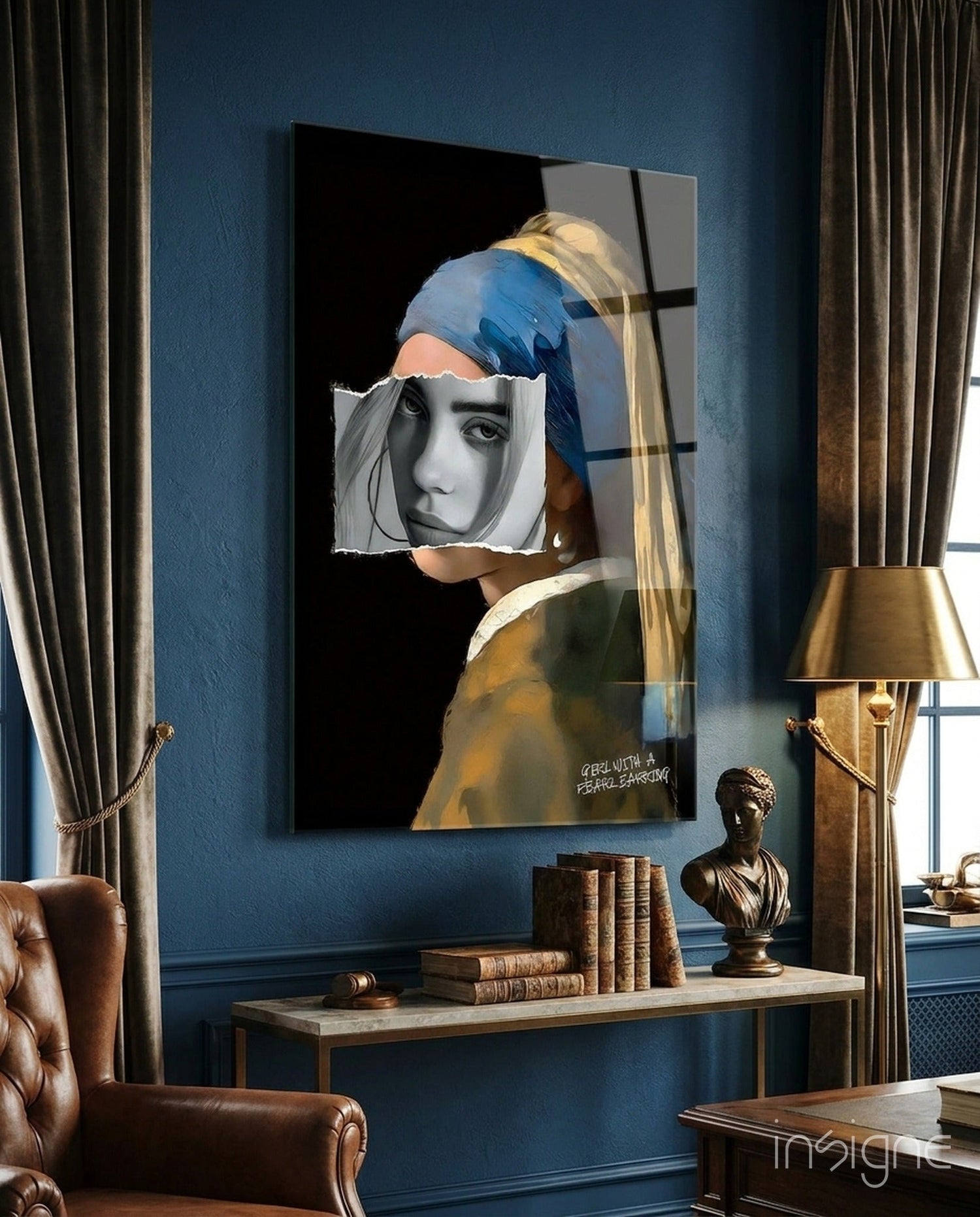 Contemporary Girl with Pearl a Earring Glass Wall Art || Designer Collection