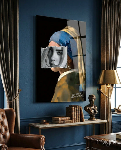 Contemporary Girl with Pearl a Earring Glass Wall Art || Designer Collection