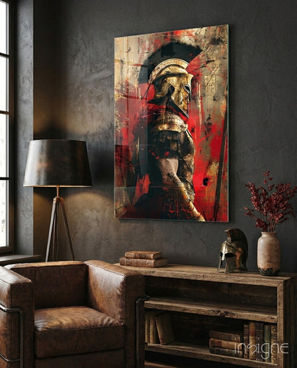 Crimson Splatter Gladiator Glass Wall Art