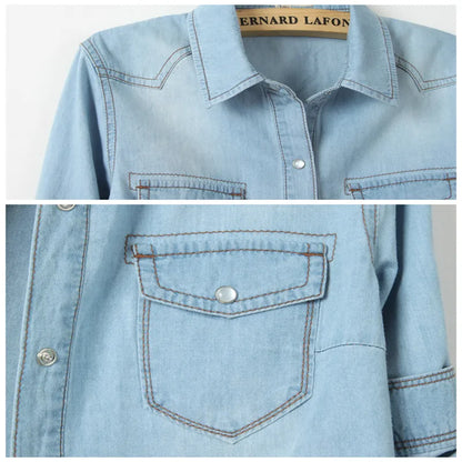 Denim Shirt Short Sleeve Womens Tops Chemise Femme Crop Tops
