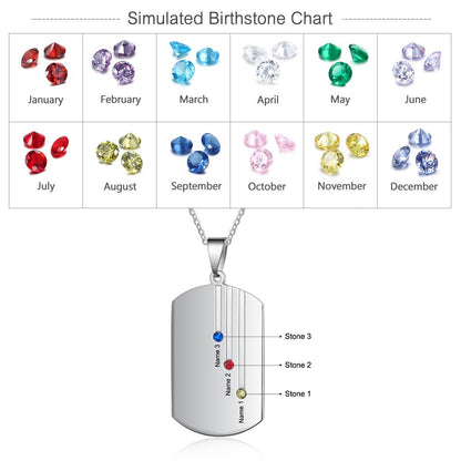 Customized Engraved Name Square Pendant Necklace Personalized 12-Month Birthstone Necklace