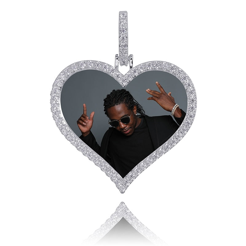 Custom Made Photo Heart Medallions Necklace &amp; Pendant Men&