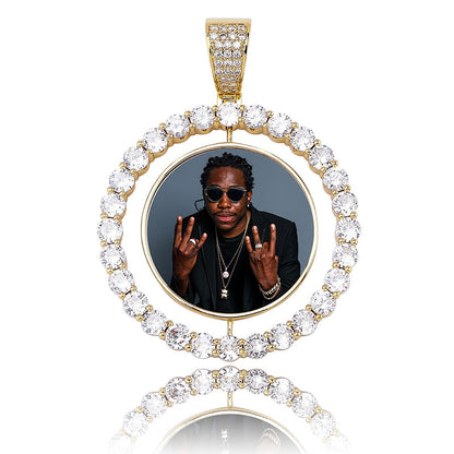 Custom Made Photo Rotating double-sided Medallions Pendant Necklace Men&