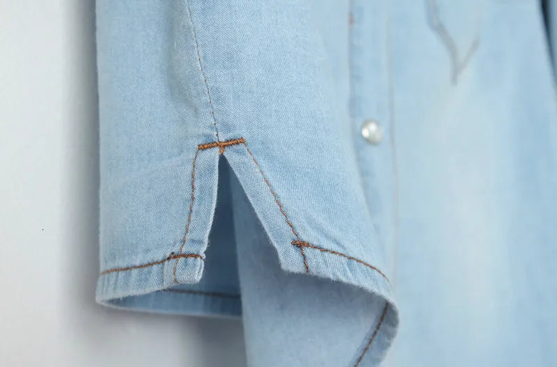 Denim Shirt Short Sleeve Womens Tops Chemise Femme Crop Tops
