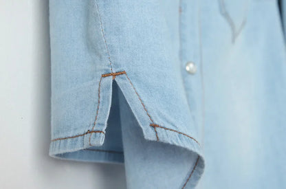 Denim Shirt Short Sleeve Womens Tops Chemise Femme Crop Tops