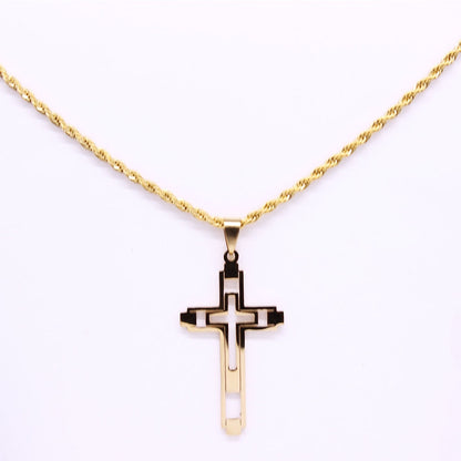 Cross Stainless Fashion Steel Choker Necklace for Men Gold and Silver Color Statement Necklace