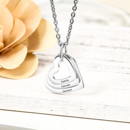 Personalized Family Necklace with 2-4 Names Heart Engraved Necklace