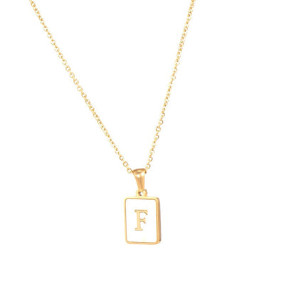 18K Golden Chain Necklaces Male Square Natural Shell Initial Letters Pendant Stainless Steel Jewelry