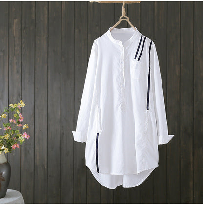 Women Cotton Blouse Long Sleeve Stripe Shirt Office Lady Casual Wear Over-sized Loose Top