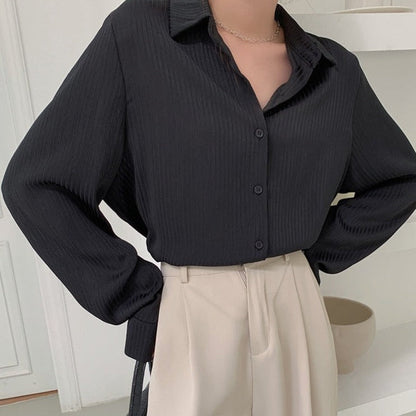 Office Ladies Striped Women Blouses Tops Full Sleeve Loose Shirts