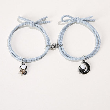 2Pcs/ Set Cartoon Magnetic Couple Bracelets with Moon Robots Pendant