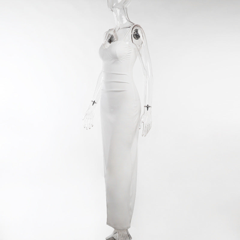 High Split Ankle-length Party Dresses Women Solid White Spaghetti Strap Dress Y2K