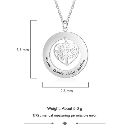 Tree of Life Engrave Name Necklace Silver Color Round Customized Pendants