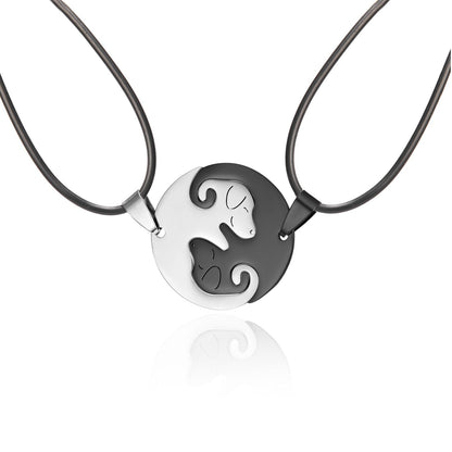 Black White Couple dog Necklace Animal Puppy Pendant Choker Necklaces Lover Valentine&