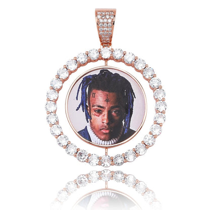 Custom Made Photo Rotating double-sided Medallions Pendant Necklace Men&