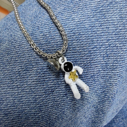 2Pcs Magnetic Couple Necklace Astronaut Pendant  Heart Star Choker Valentine&