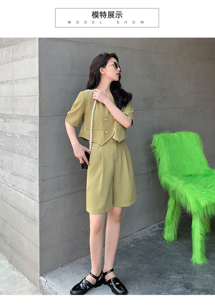 Fashion Office Short Sets Women Korean Loose Two Piece Suits Summer Thin
