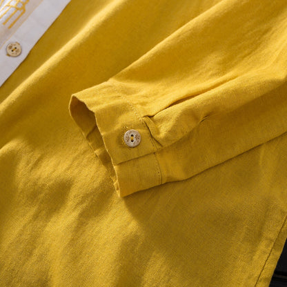 Women Cotton Linen Embroidery Blouse Long Sleeve Patchwork Color Top