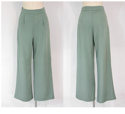 2 Pieces Set Women V-neck Lace Up Tops &amp; High Waist Wide Leg Pants OL Style