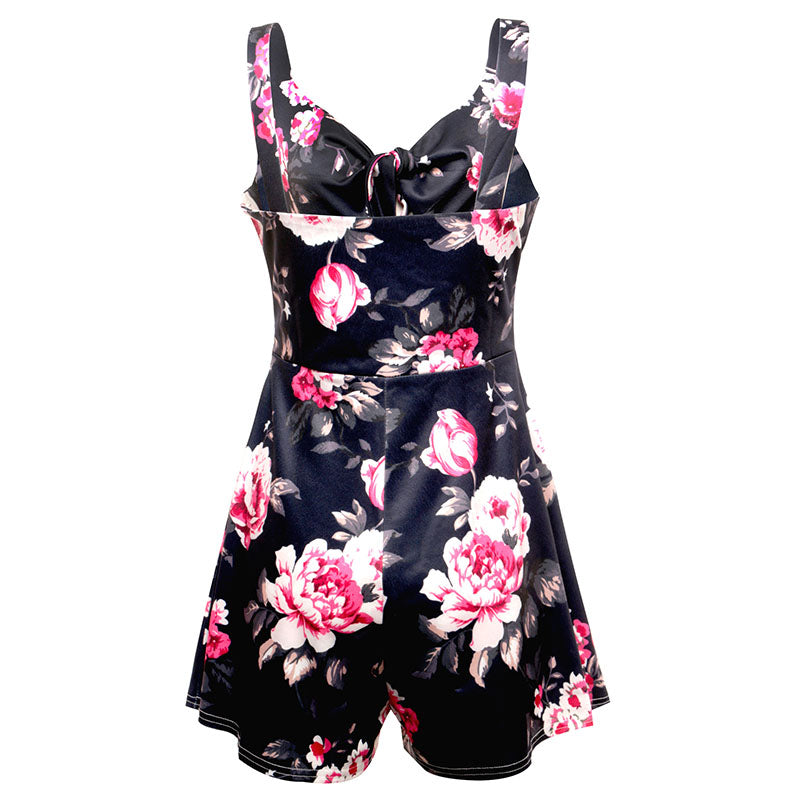 Female Sexy Playsuit print sexy V-neck short jumpsuit women loose casual beach romper