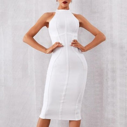 Summer White cocktail midi Dress Tank Sexy Sleeveless white dress for women