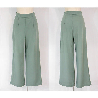 2 Pieces Set Women V-neck Lace Up Tops &amp; High Waist Wide Leg Pants OL Style