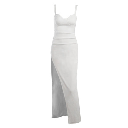 High Split Ankle-length Party Dresses Women Solid White Spaghetti Strap Dress Y2K