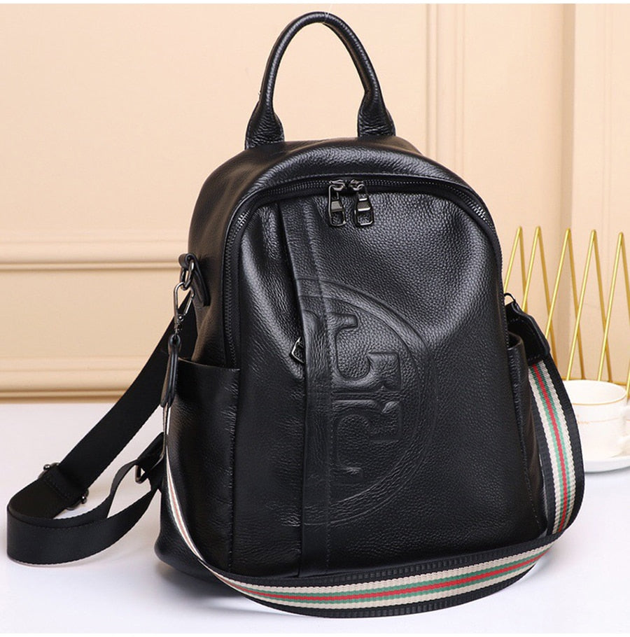 Genuine Real Cowhide Leather Backpack High Quality Women&