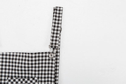 Women Straps Jumpsuits Ladies Summer Plaids Checked Playsuits Backless Outfits White&amp;Black