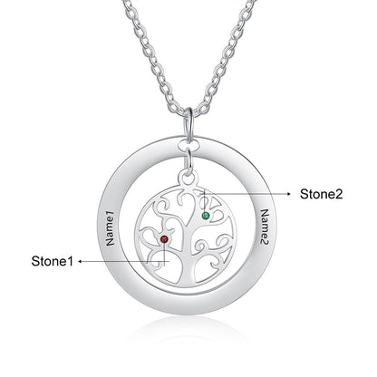 Tree of Life Name Necklace with Birthstone Name Engraved Pendant Family