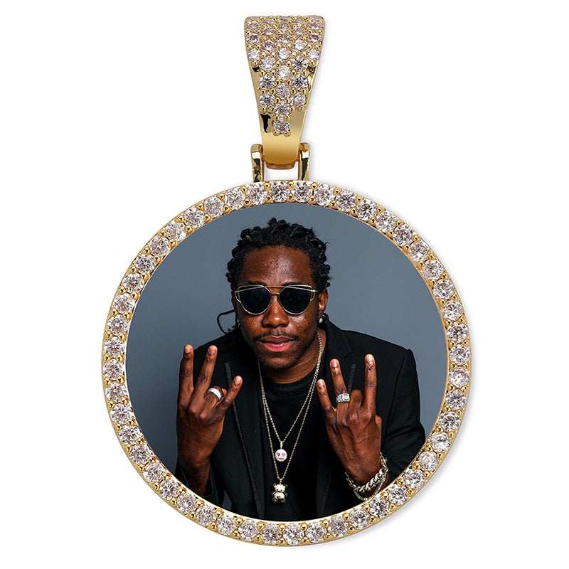 Custom Photo Memory Medallions Necklace With Tennis Chain With Cubic Zircon Chains