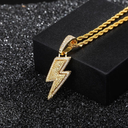 Full Zircon Lightning Necklace Hip Hop Party Locomotive Pendant Necklace