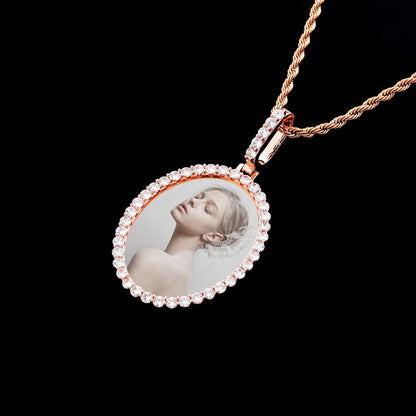 Custom Photo Pendant Oval Medal Pendant Ice Zircon Pendant Necklace Fashion Hip Hop Jewelry