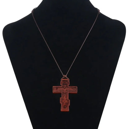 INRI red and black wood cross necklace rope chain religious