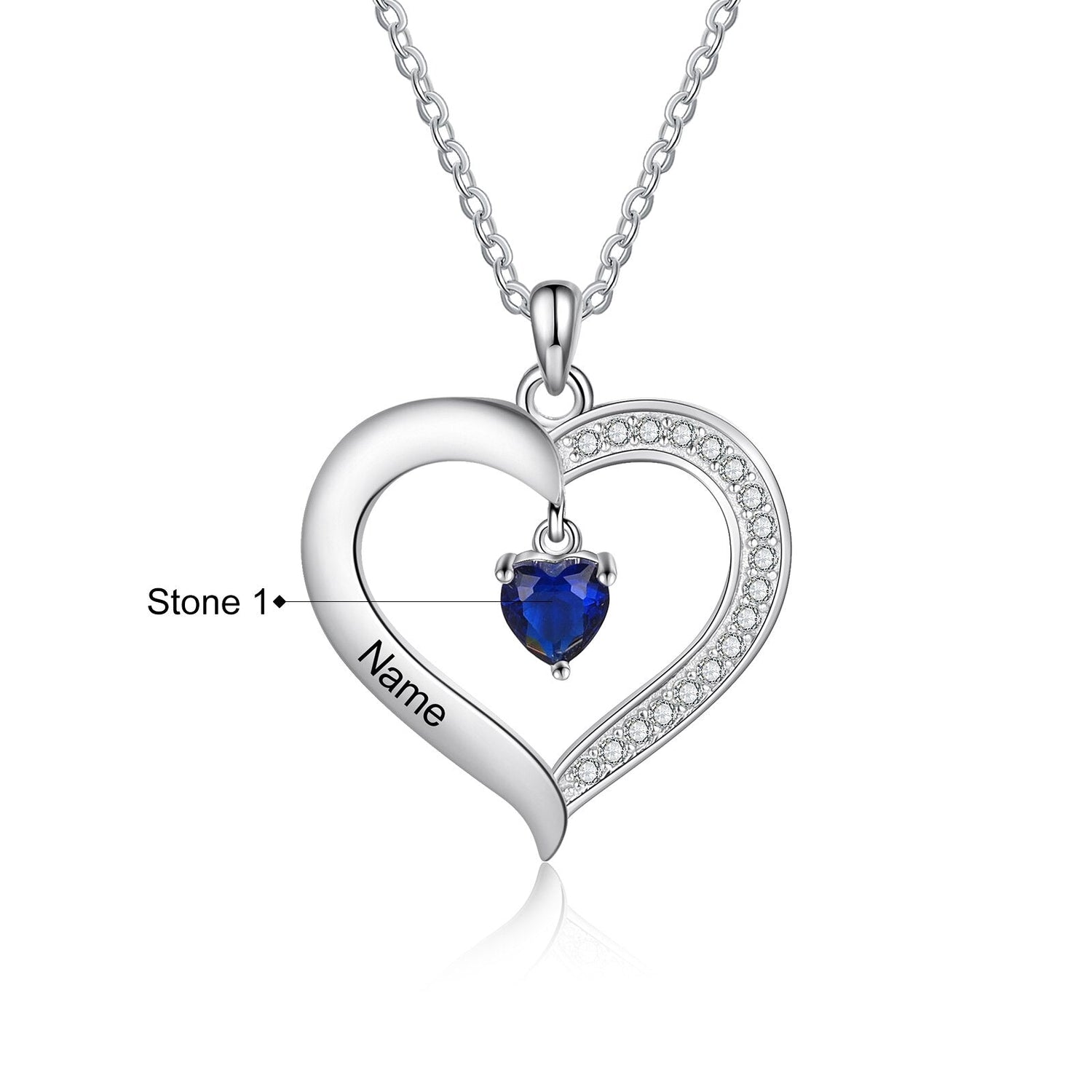 Personalized Heart Name Necklace with 1-8 Engraving Birthstone Pendant