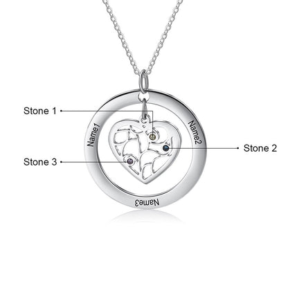 Tree of Life Name Necklace with Birthstone Name Engraved Pendant Family