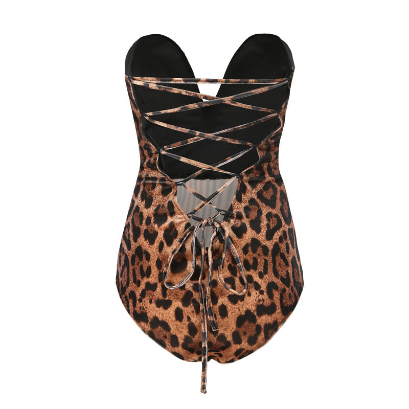 Strapless Velvet Sexy Bodysuit Women Sweetheart Bodycon Backless Lace Up Body V Neck Bodysuits