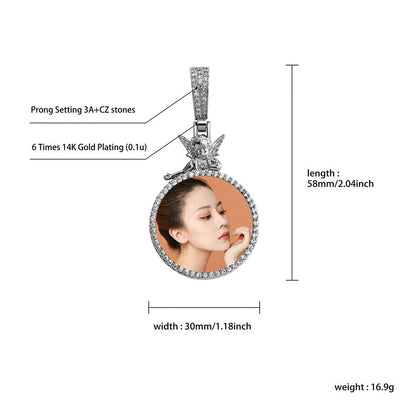 Personalized Custom Photo Pendan Round With Angel Accessories Jewelry