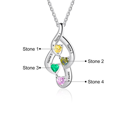 925 Sterling Silver Mother Necklace with 4 Custom Birthstones Name Heart Necklaces