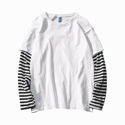 Fake Two Striped Color Matching Stitching Long Sleeve Women  T-shirt Hip Hop Style Bottoming Shirt