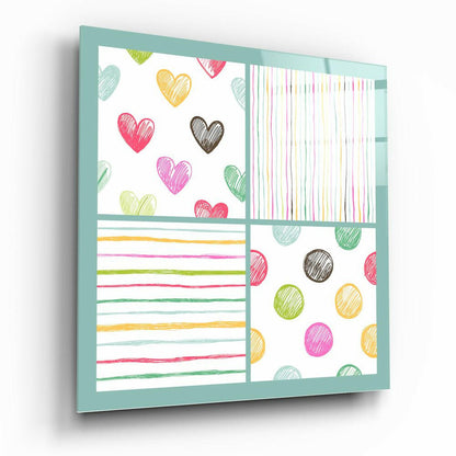 Colorful Hearts and Dots Kids Glass Wall Art