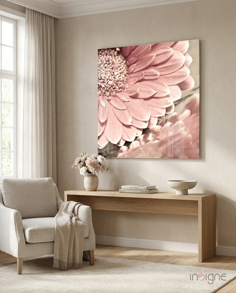 Soft Pink Gerbera Daisy Macro Flower Glass Wall Art