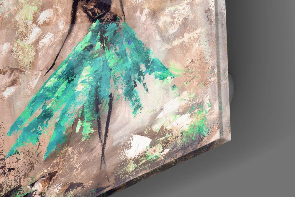 Turquoise Skirt Dancer Blush Backdrop Glass Wall Art